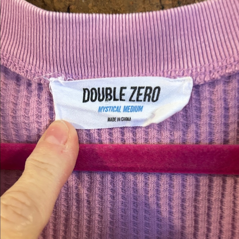 Double Zero Pink Waffle Henley Long Sleeve Top - Picture 3 of 6